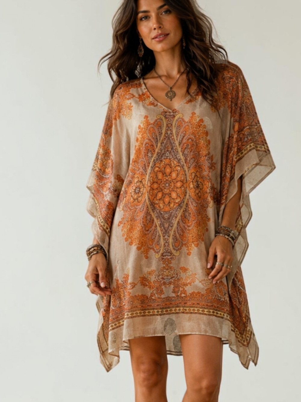 Love Chesley Boho Sheer Kaftan Dress Ornate Paisley Size S